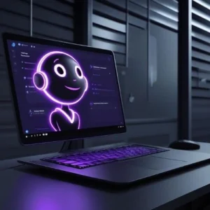 AI virtual assistant answering customer queries at night.