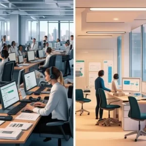 Side-by-side comparison of manual support vs AI-powered call management photo 2