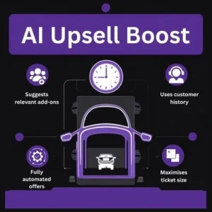AI system suggesting extra services (oil change, tyre rotation) during a call booking.